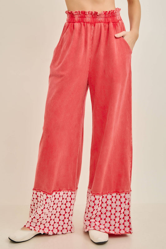 Mineral Washed Flower Daisy Trim LongLeg Pants HP6016P1