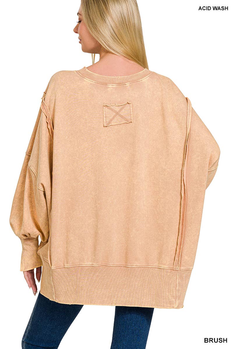 Zenana Acid Wash French Terry Oversized Sweatshirt