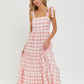 Sweet lovely by Jen Pink Gingham Maxi Dress
