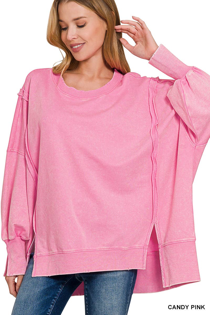 Zenana Acid Wash French Terry Oversized Sweatshirt
