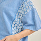 Mineral Washed Flower Daisy Trim Vneck Blouse top HT6747