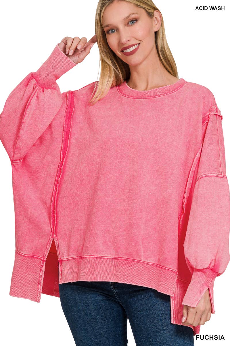 Zenana Acid Wash French Terry Oversized Sweatshirt