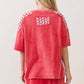 Mineral Washed Flower Daisy Trim Vneck Blouse top HT6747