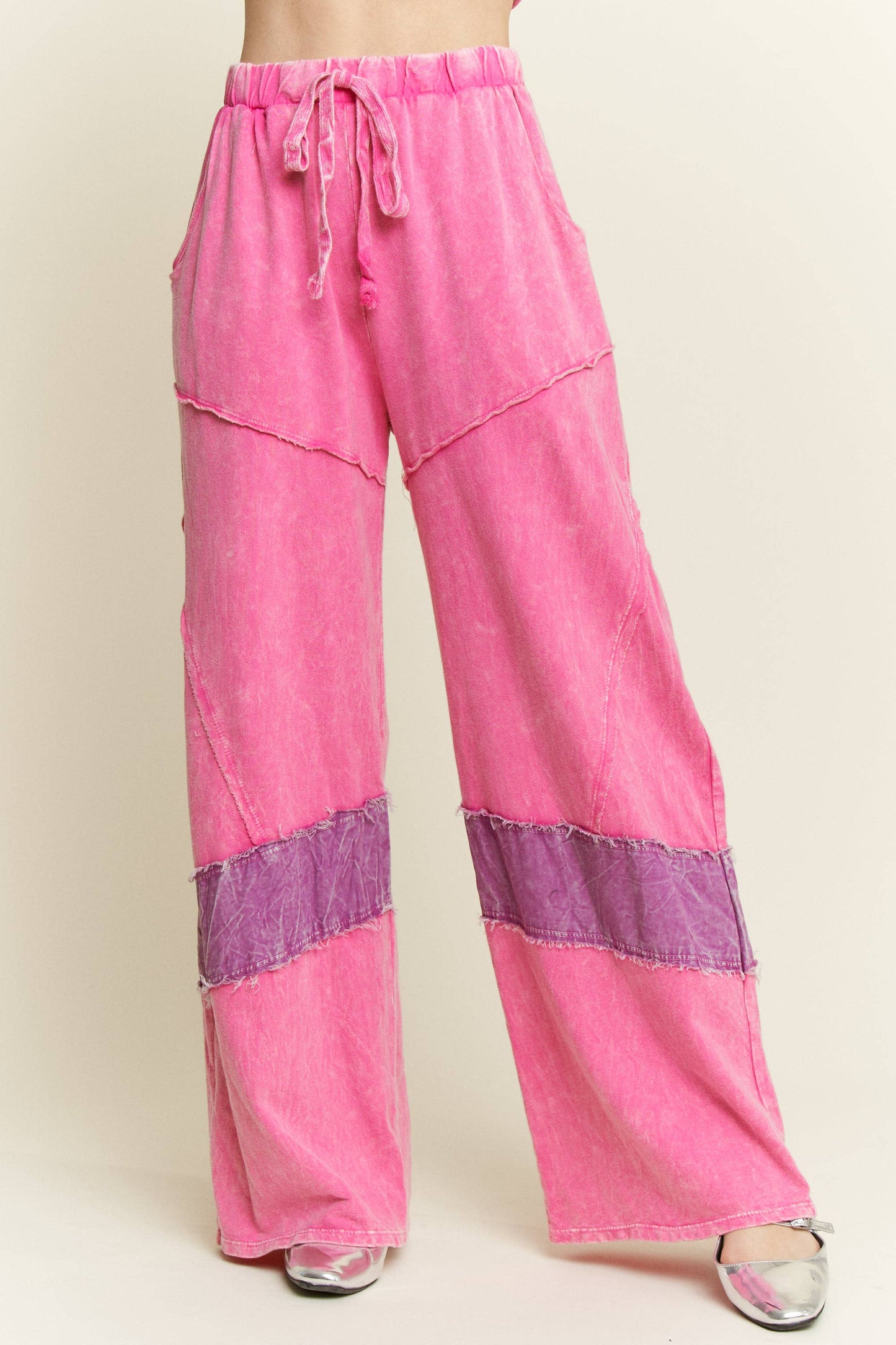 J. HER Mineral Washed Denim patched Wide Leg Pants