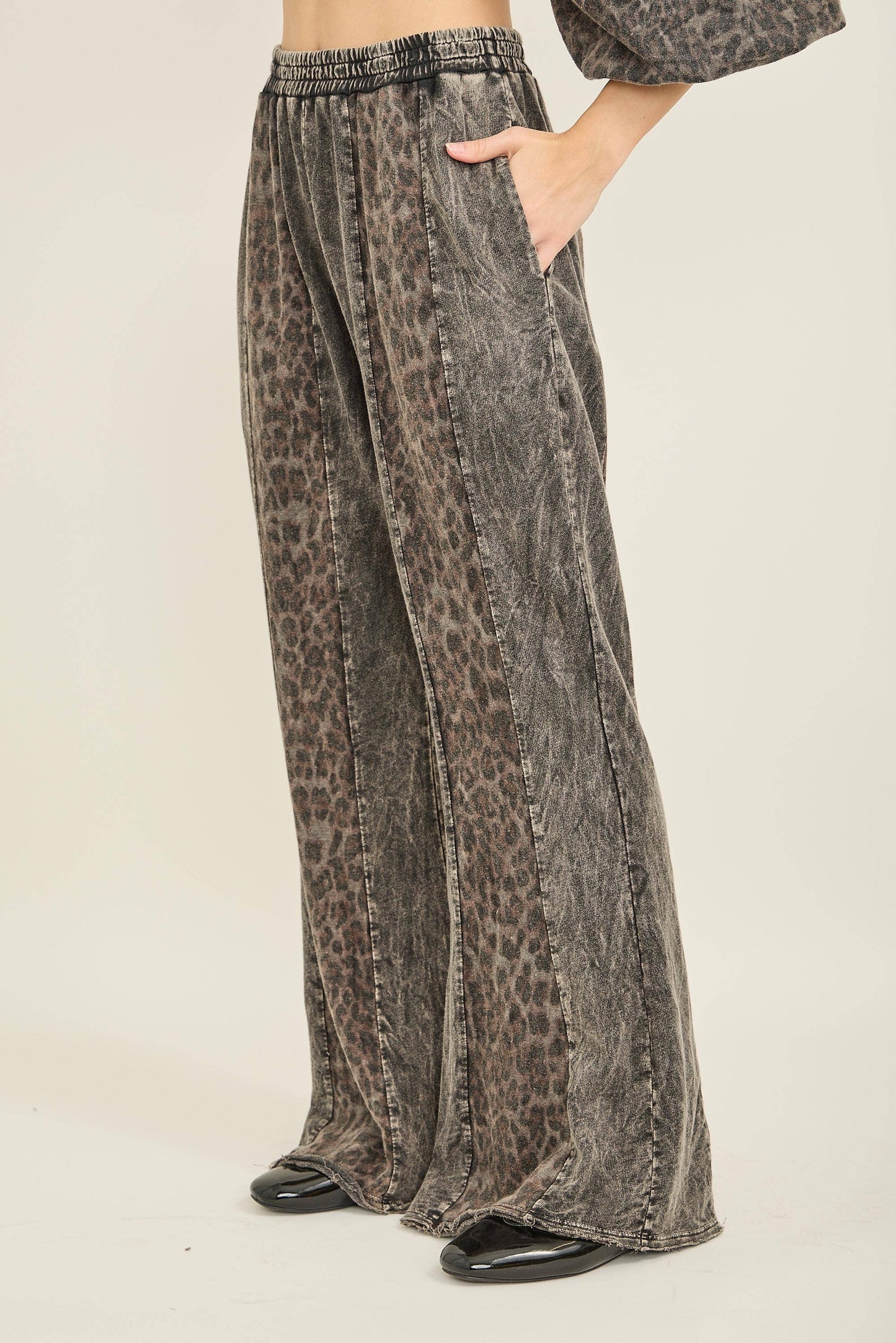 J. Her Mineral Washed Cheetah print Flare pants