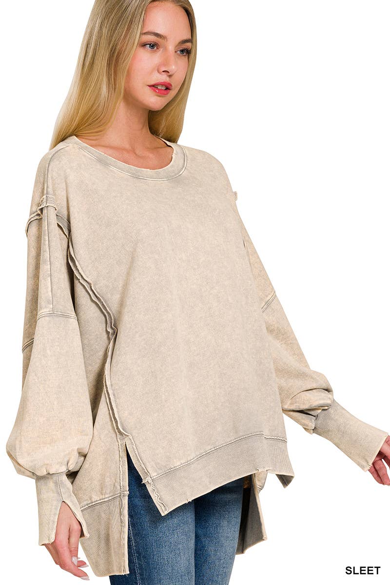 Zenana Acid Wash French Terry Oversized Sweatshirt