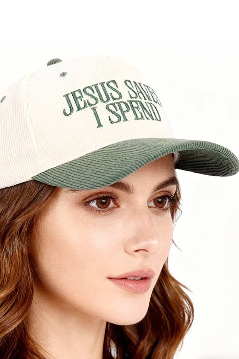 Jesus Saves I Spend Two Tone Corduroy Trucker