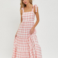 Sweet lovely by Jen Pink Gingham Maxi Dress