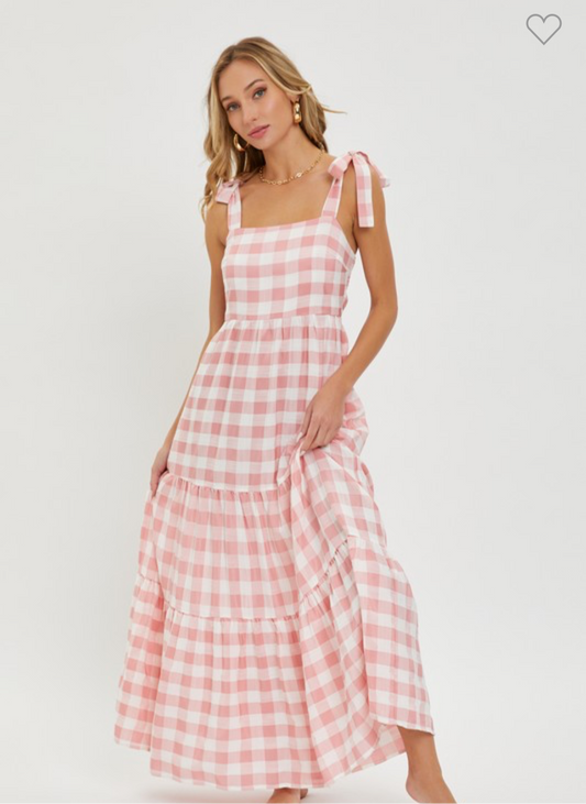Sweet lovely by Jen Pink Gingham Maxi Dress