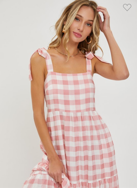 Sweet lovely by Jen Pink Gingham Maxi Dress