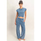 Rolled Sleeve Wrap-Front Crop Top And Jogger Set