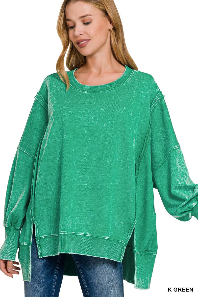 Zenana Acid Wash French Terry Oversized Sweatshirt
