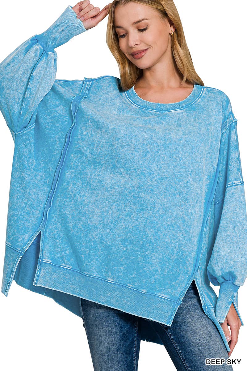 Zenana Acid Wash French Terry Oversized Sweatshirt