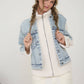 J.O.A TEDDY AND DENIM MIXED MEDIA ZIP-UP JACKET