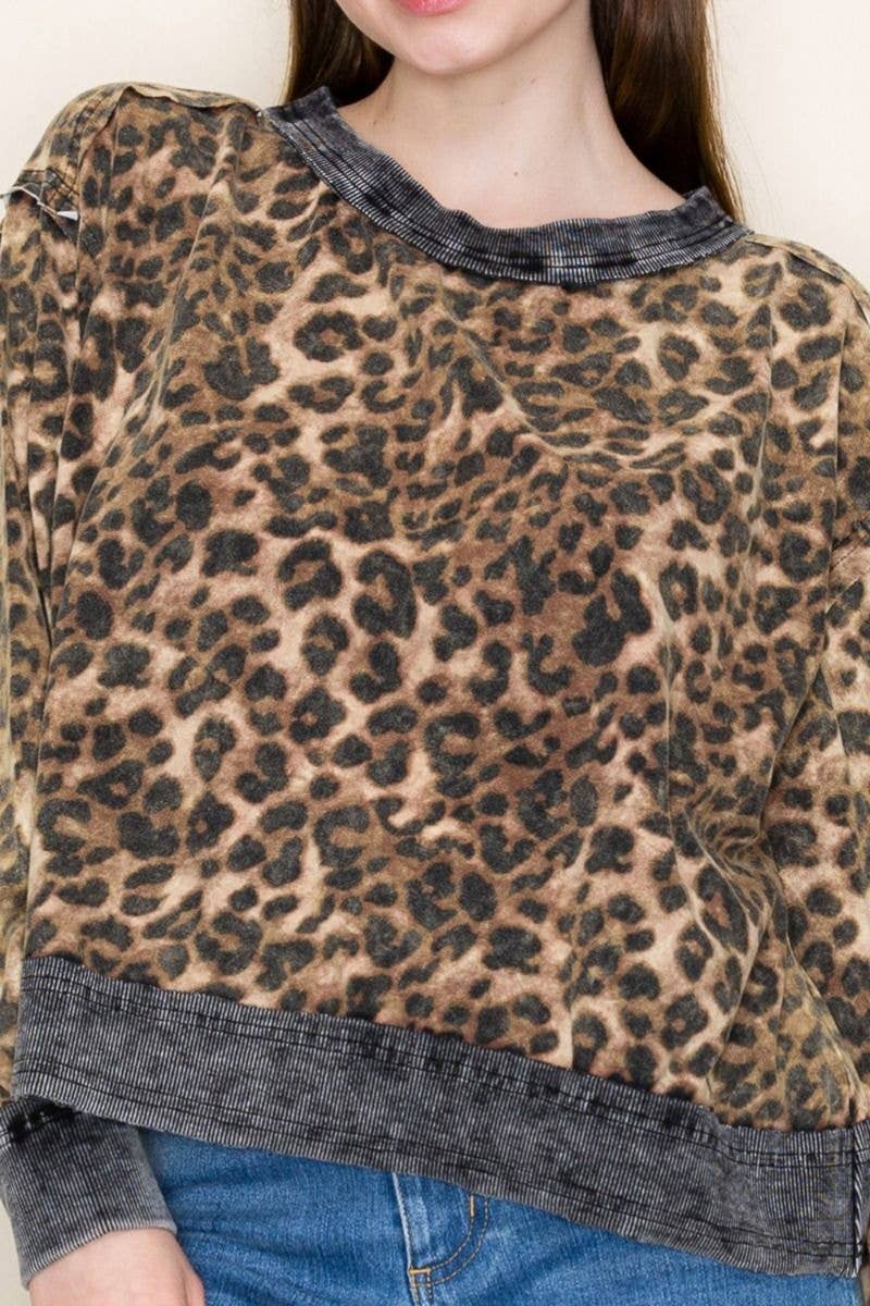 White Birch Long Sleeve Leopard Print Knit Top
