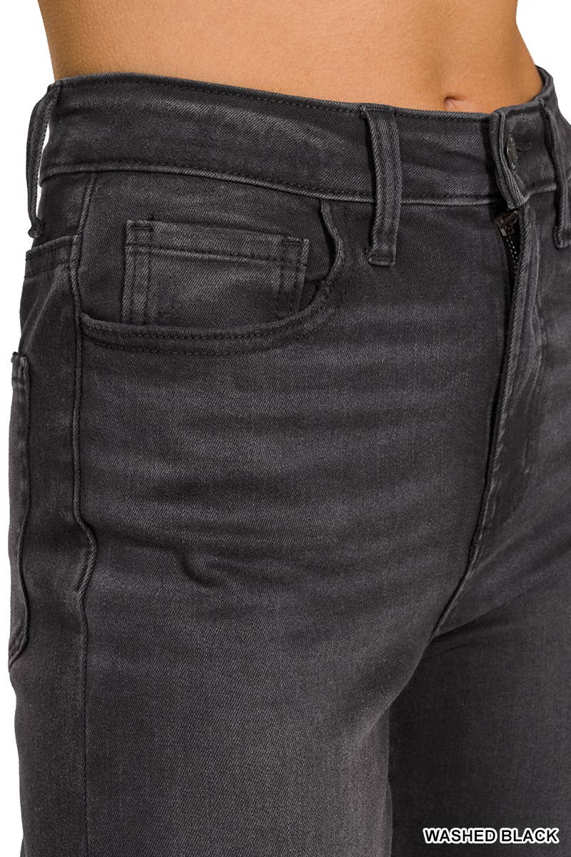 Zenana Black Washed Distressed Knee And Hem Pants