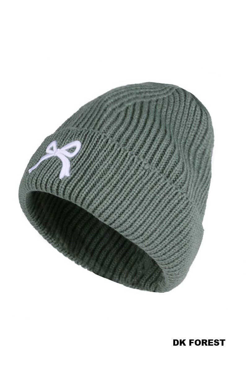 Black Bow Embroidered Cuff Beanie