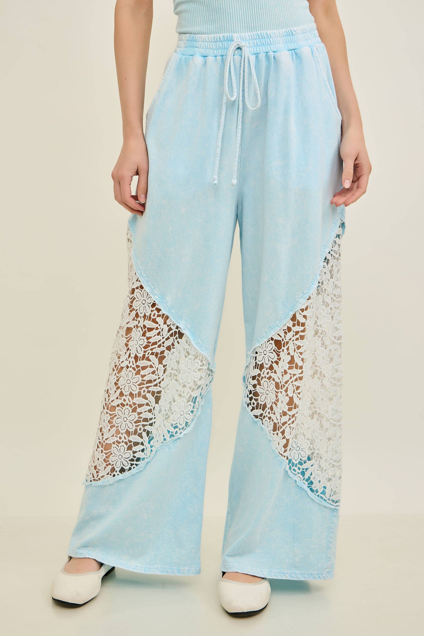 J. Her Mineral Washed Red Floral Lace Pants HP7046