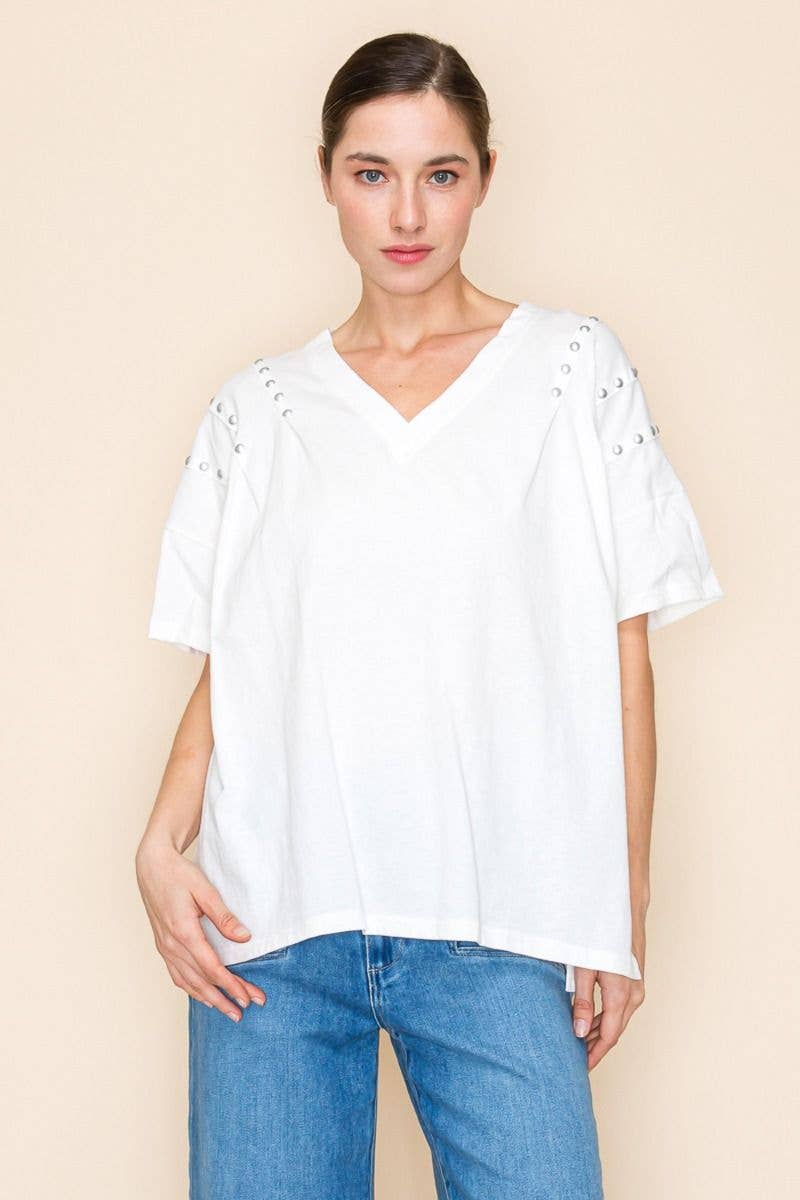 White Birch Studded V-Neck
