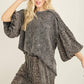 J her Mineral Washed Cheetah Puff Sleeve Fall Blouse
