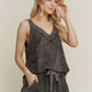 J. Her ash black mineral washed lace mesh racerback Tank