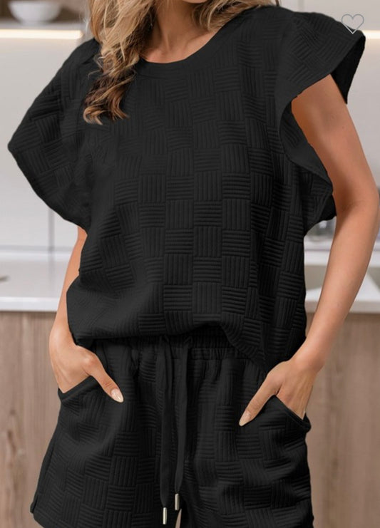 El Kanna Black Ruffle Sleeve shirt set