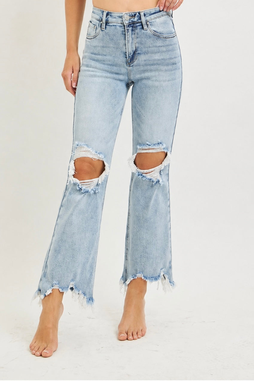 Risen High-rise Crop Distressed Denim