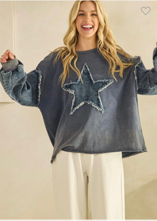 Sage + Fig Denim star Sweatshirt