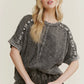 J. Her mineral washed mesh shoulder ash black Top
