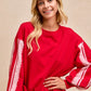 BIBI French Terry red lace trim sweatshirt