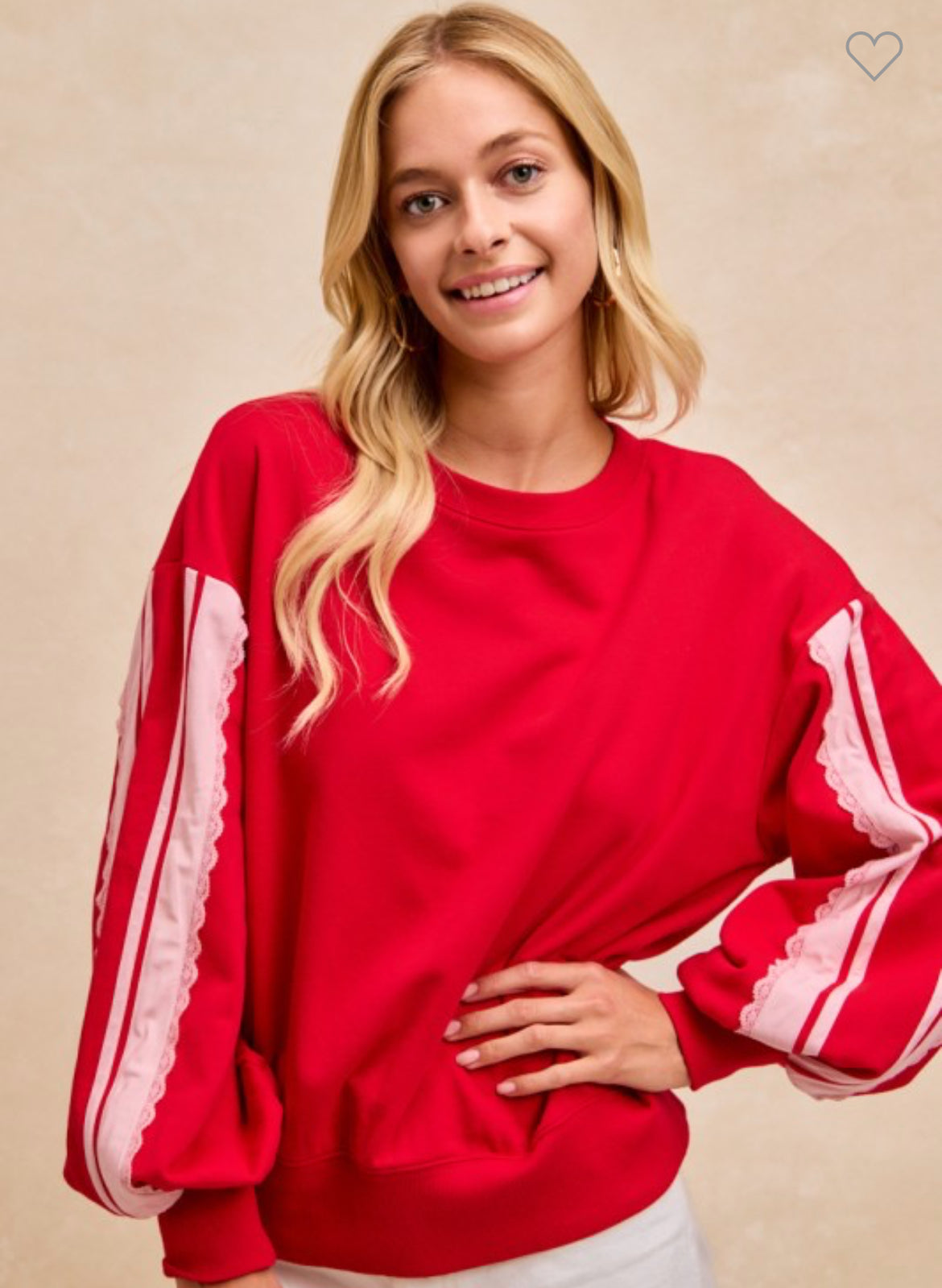 BIBI French Terry red lace trim sweatshirt
