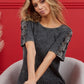 BIBI Laced Sleeve Mineral Washed Top Charcoal