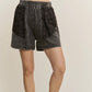J. Her mineral washed Ash black floral lace short