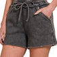 Zenana acid wash drawstring shorts