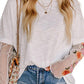 White T-shirt with floral sheer sleeves
