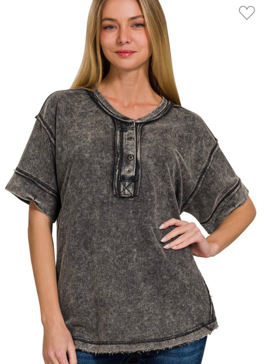 Zenana French terry button top