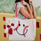 Baseball Oversized Happy Face Tote Bag for Women