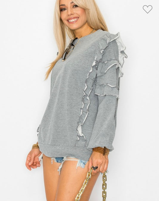 Cezele ruffled grey sweatshirt