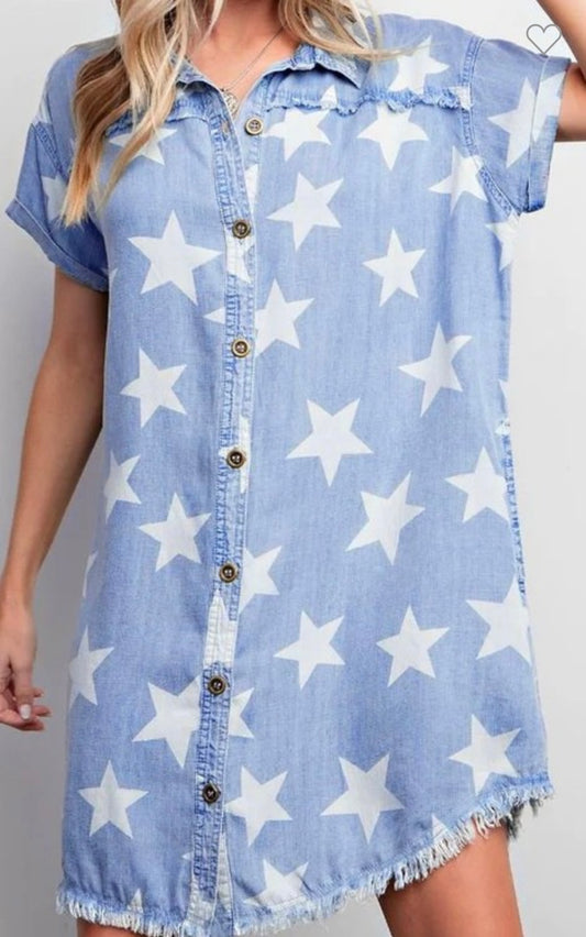 El Kanna Star frayed Denim Dress