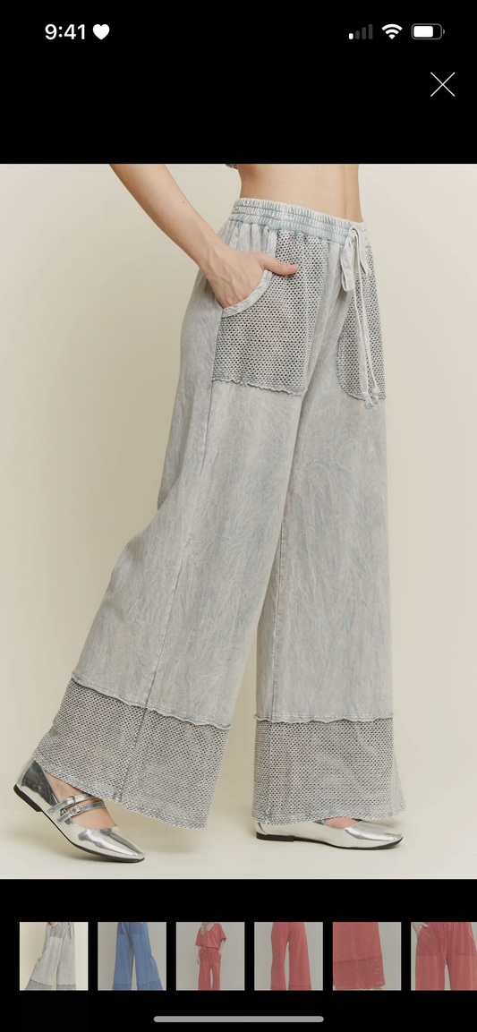 J. Her mesh acid wash pant silver grey.