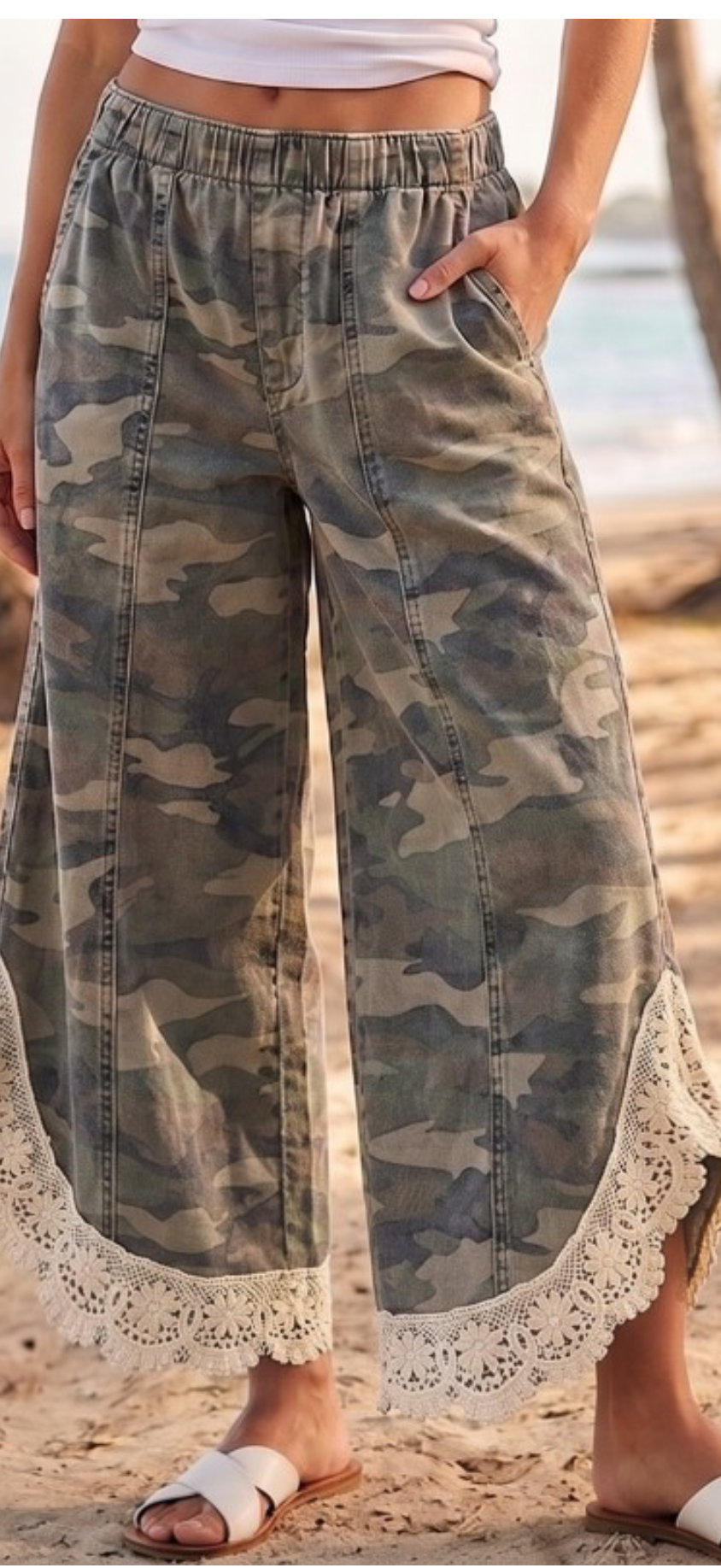 Lovlov camo lace tulip trim cargo pants