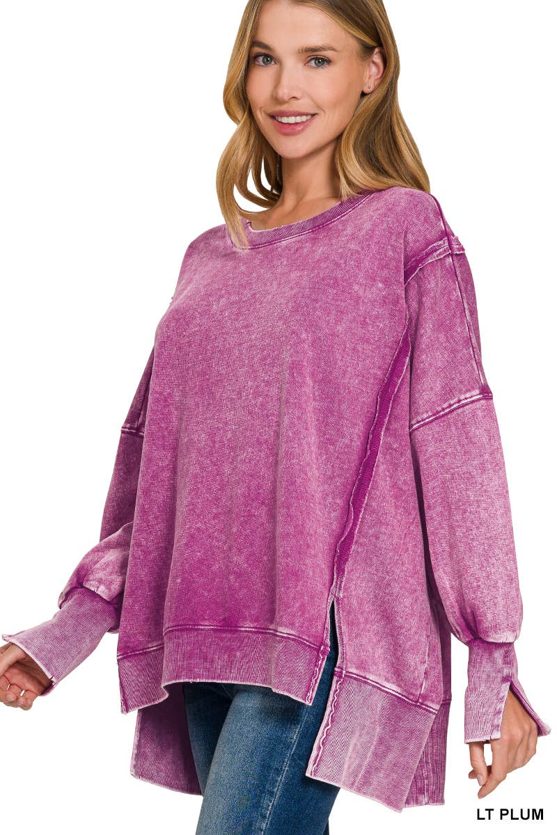 Zenana Acid Wash French Terry Oversized Sweatshirt