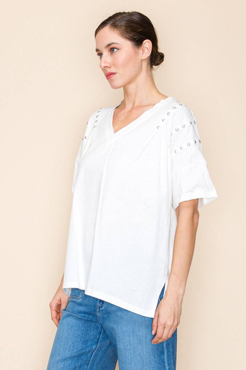White Birch Studded V-Neck