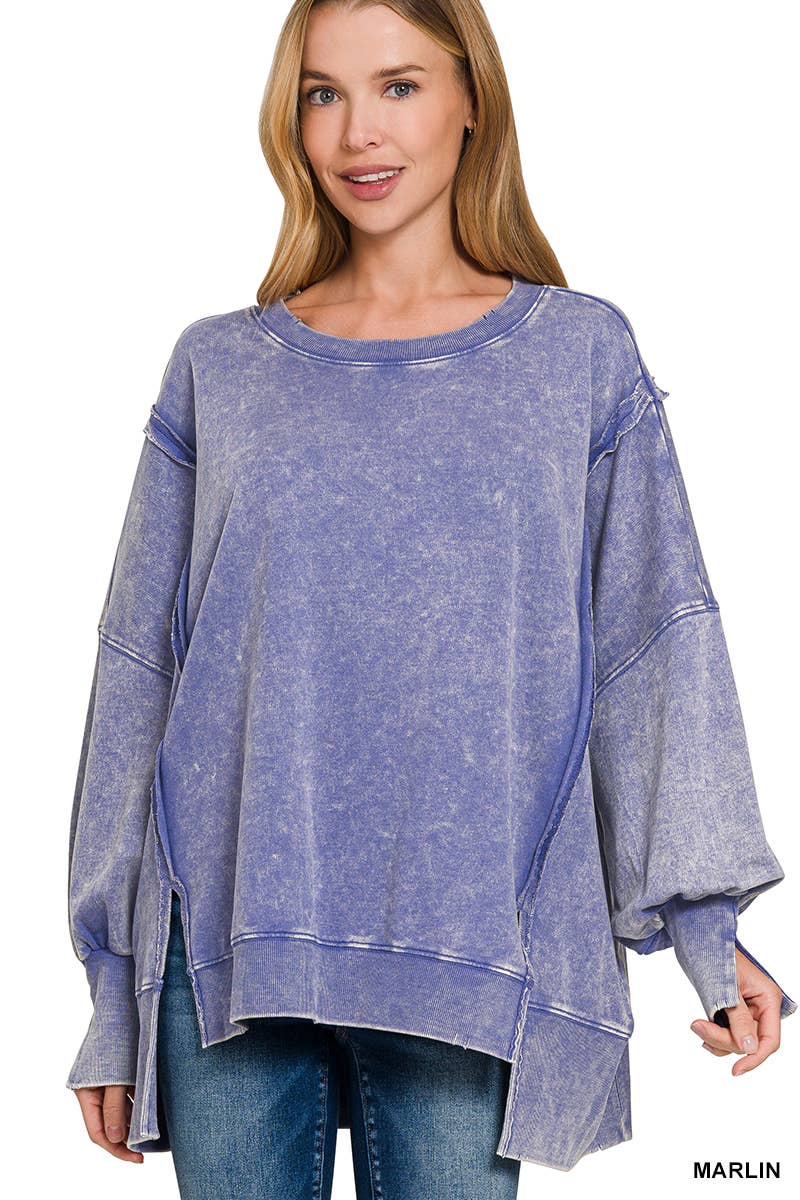 Zenana Acid Wash French Terry Oversized Sweatshirt