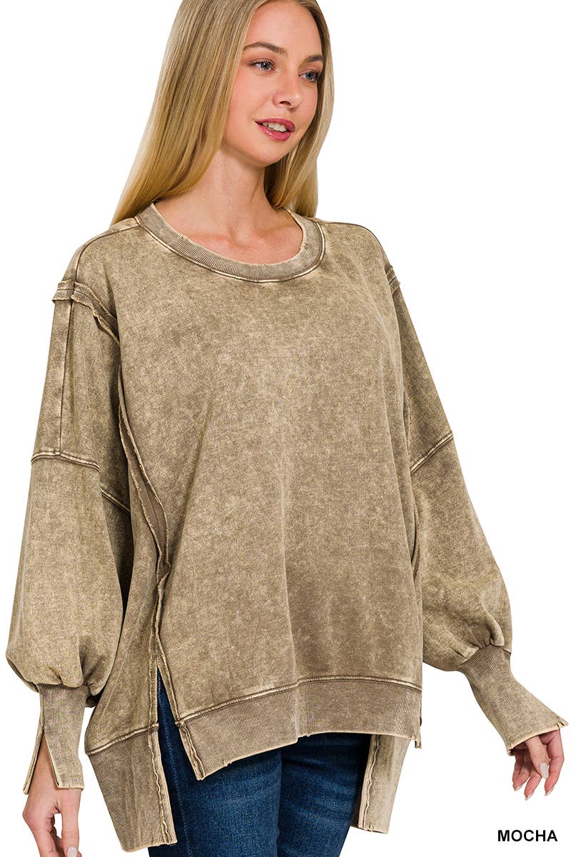 Zenana Acid Wash French Terry Oversized Sweatshirt