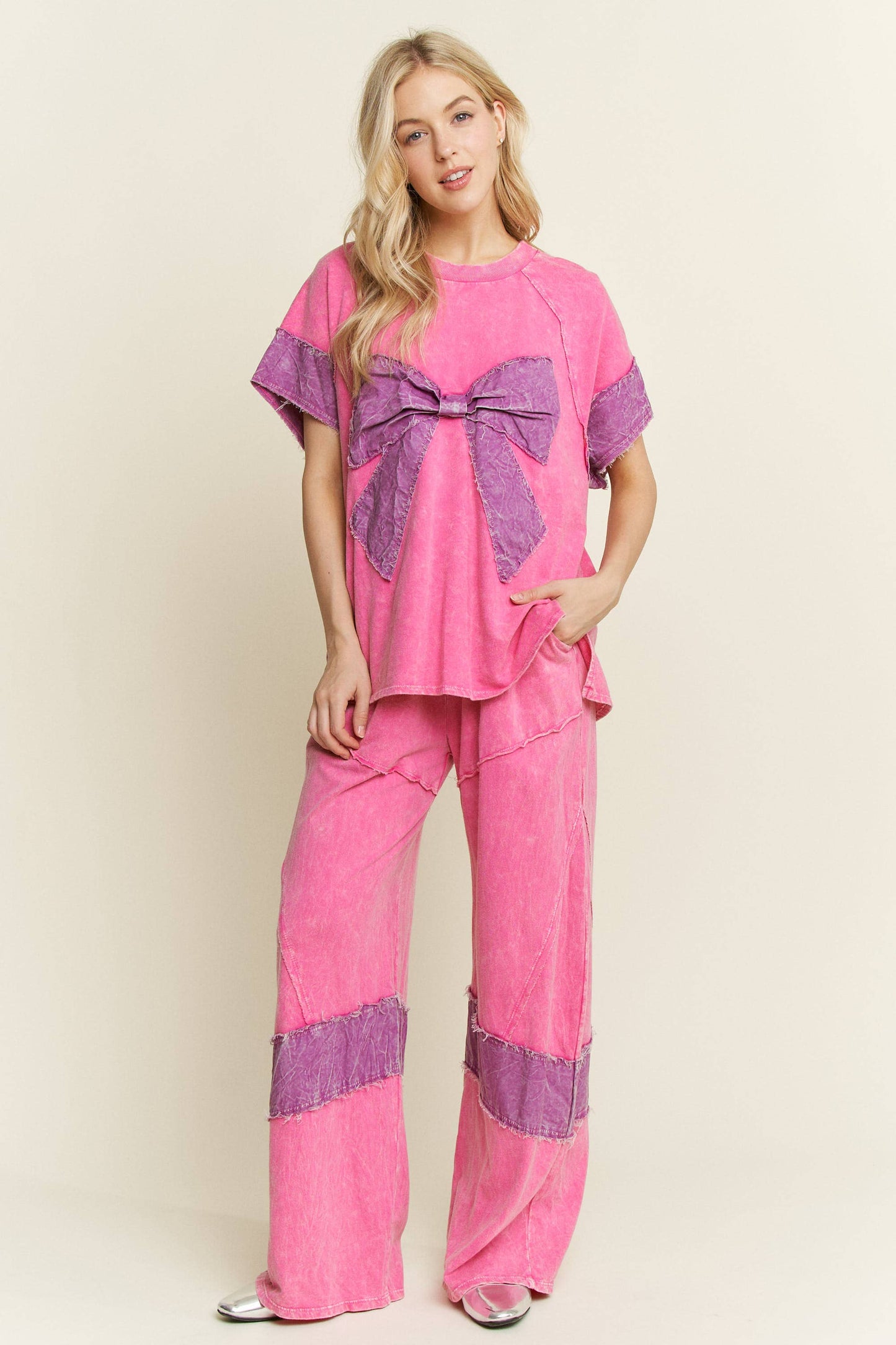 J. HER Mineral Washed Denim patched Wide Leg Pants