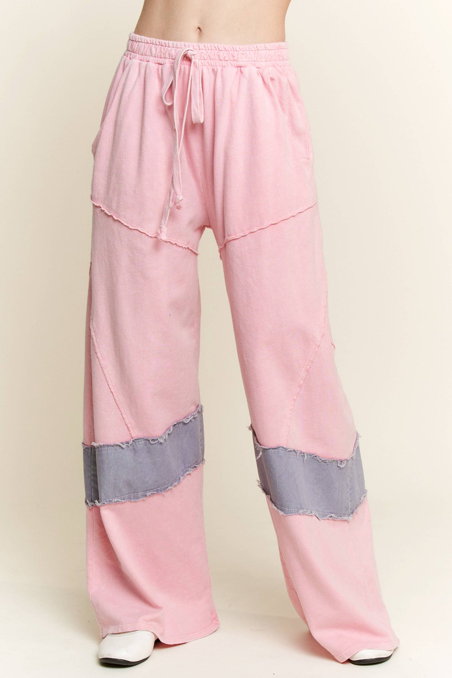 J. HER Mineral Washed Denim patched Wide Leg Pants
