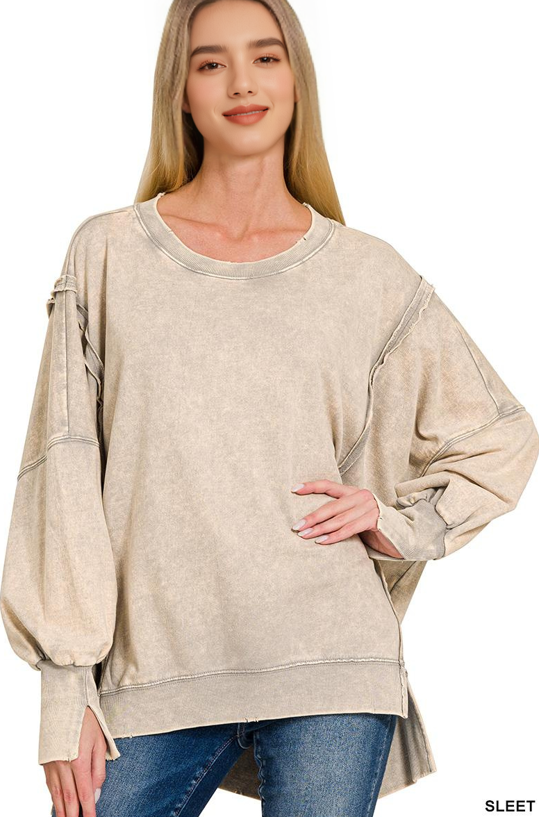 Zenana Acid Wash French Terry Oversized Sweatshirt