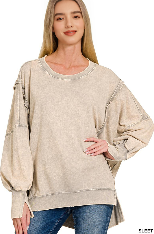 Zenana Acid Wash French Terry Oversized Sweatshirt