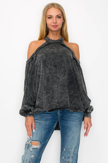 J. Her Mineral Wash Open Shoulder Halter top